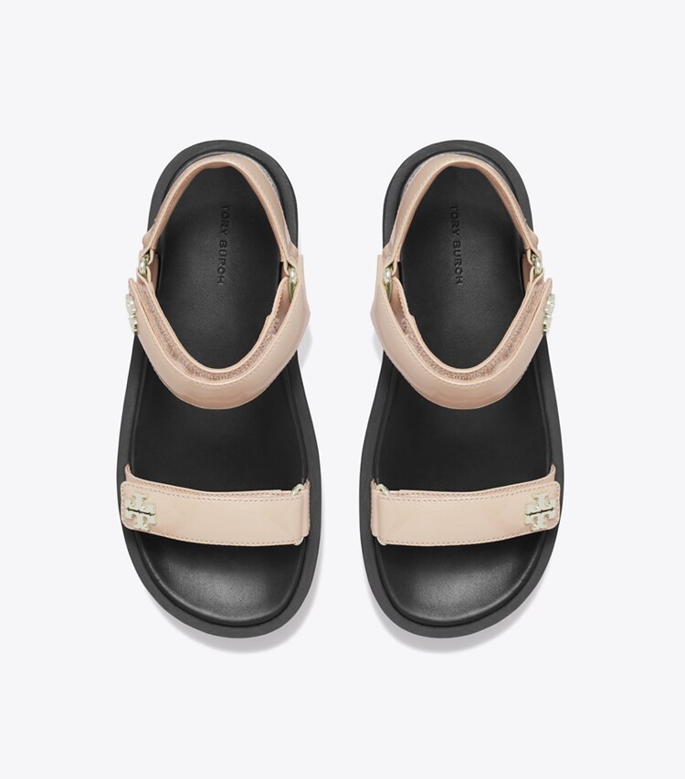 Tory Burch designer サンダル キラ スポーツ スリム サンダル in STONE GRAY / BLACK / SILVER オーバーヘッド