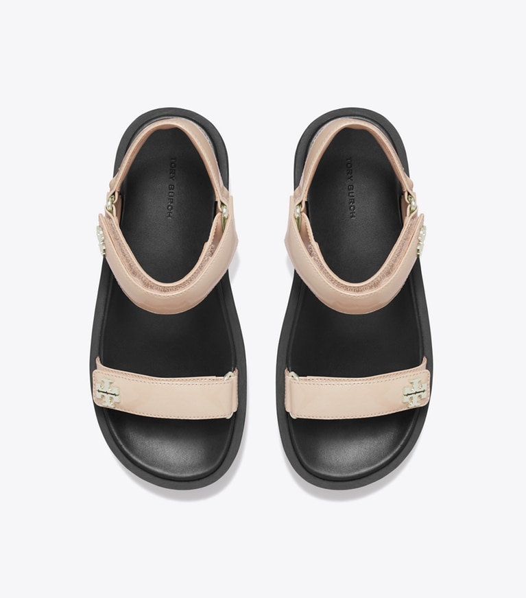 Tory Burch designer サンダル キラ スポーツ スリム サンダル in STONE GRAY / BLACK / SILVER オーバーヘッド