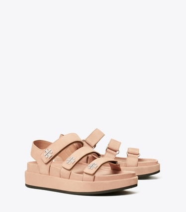 Tory Burch designer sandals Kira Sport Triple-Strap Sandal in MALVA / SILVER angle