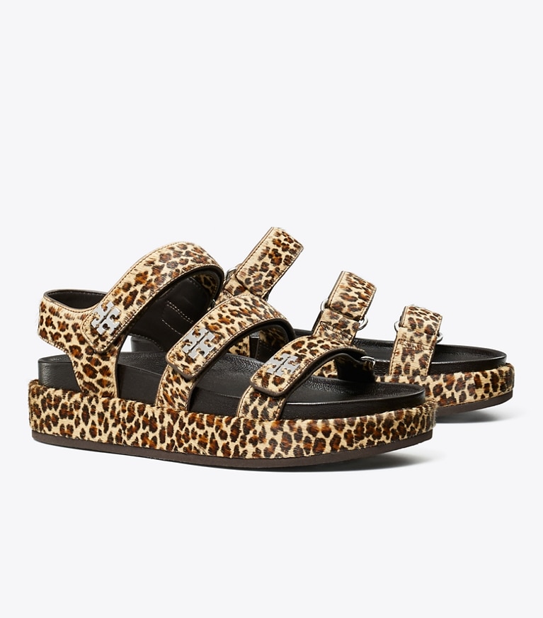 Tory Burch designer sandals Kira Sport Triple-Strap Sandal in LEOPARD MULTI / SILVER angle