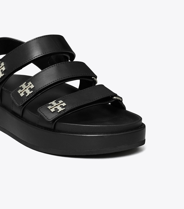 Tory Burch designer sandals Kira Sport Triple-Strap Sandal in PERFECT BLACK / SILVER detail