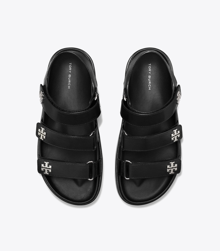 Tory Burch designer sandals Kira Sport Triple-Strap Sandal in PERFECT BLACK / SILVER overhead