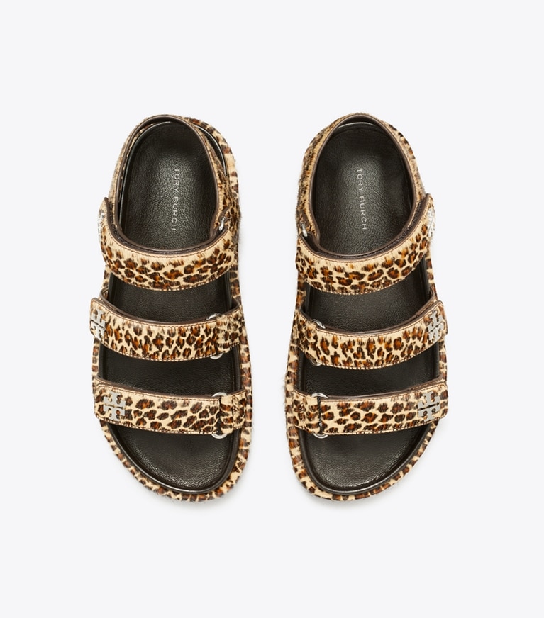 Tory Burch designer sandals Kira Sport Triple-Strap Sandal in LEOPARD MULTI / SILVER angle