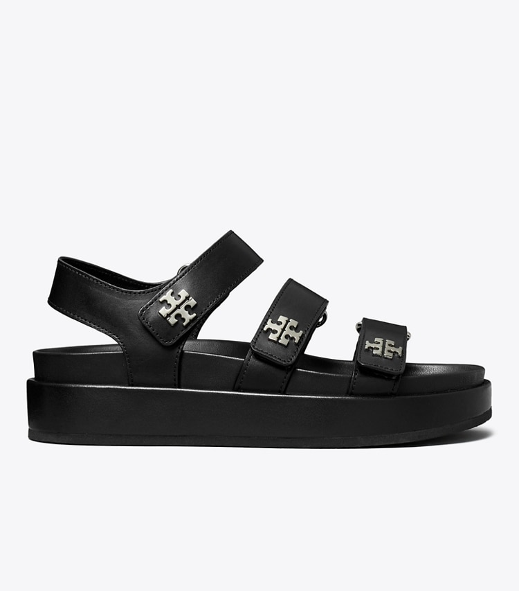 Tory Burch designer sandals Kira Sport Triple-Strap Sandal in PERFECT BLACK / SILVER side