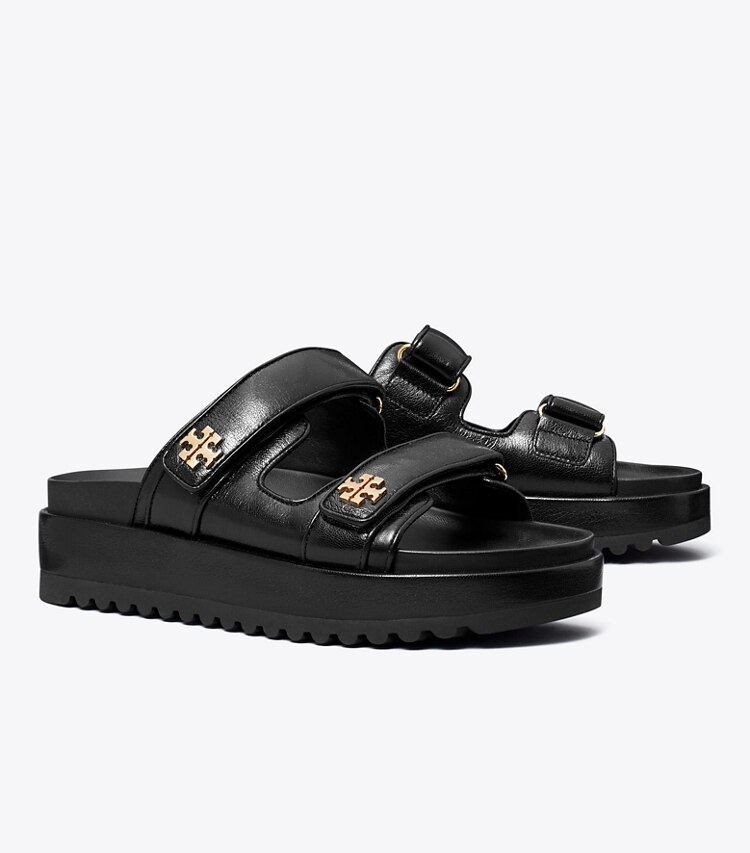 Tory Burch designer sandalen Kira Sportslide in PERFECT BLACK / GOLD angle