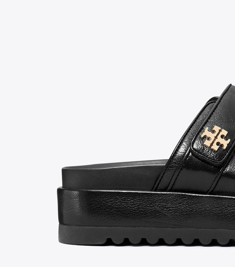Tory Burch designer sandalen Kira Sportslide in PERFECT BLACK / GOLD angle