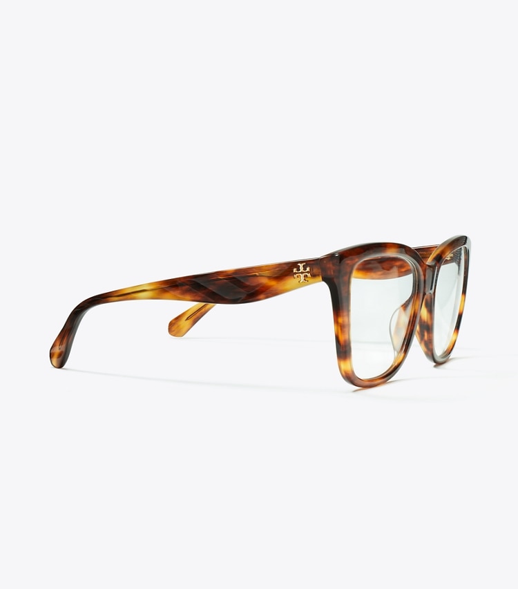 Tory Burch designer sunglasses & eyewear Kira Square Eyeglasses in DARK WOOD detail