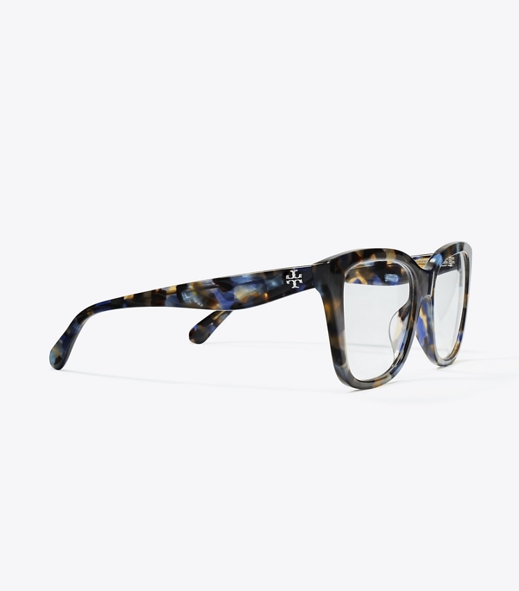 Tory Burch designer sunglasses & eyewear Kira Square Eyeglasses in BLUE TORTOISE detail