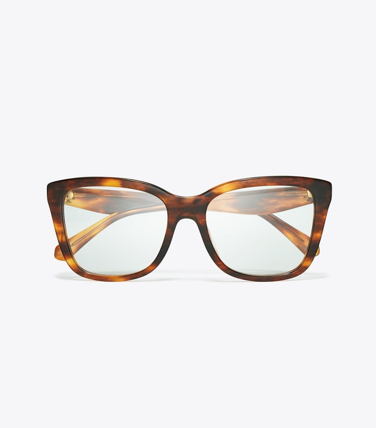 Tory Burch designer sunglasses & eyewear Kira Square Eyeglasses in DARK WOOD overhead