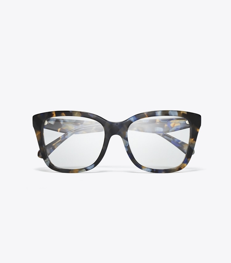 Tory Burch designer sunglasses & eyewear Kira Square Eyeglasses in BLUE TORTOISE overhead