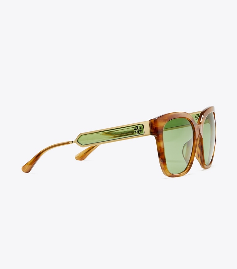 Tory Burch designer sunglasses & eyewear Kira Square Sunglasses in HONEY WOOD front