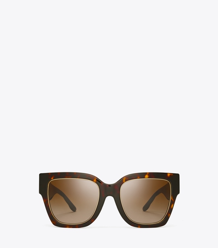 Tory Burch designer sunglasses & eyewear Kira Square Sunglasses in DARK TORTOISE/BROWN GRADIENT front