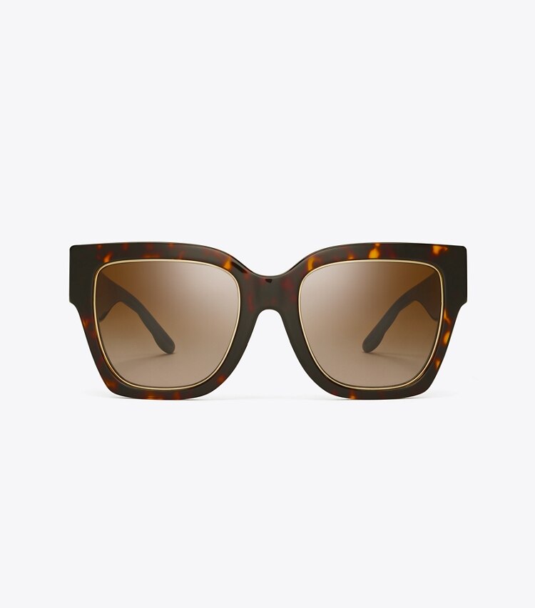 Tory Burch designer sunglasses & eyewear Kira Square Sunglasses in DARK TORTOISE/BROWN GRADIENT front