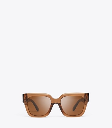 Tory Burch diseñador gafas de sol y gafas graduadas Kira Square Sunglasses en TRANSPARENT WHISKEY frente
