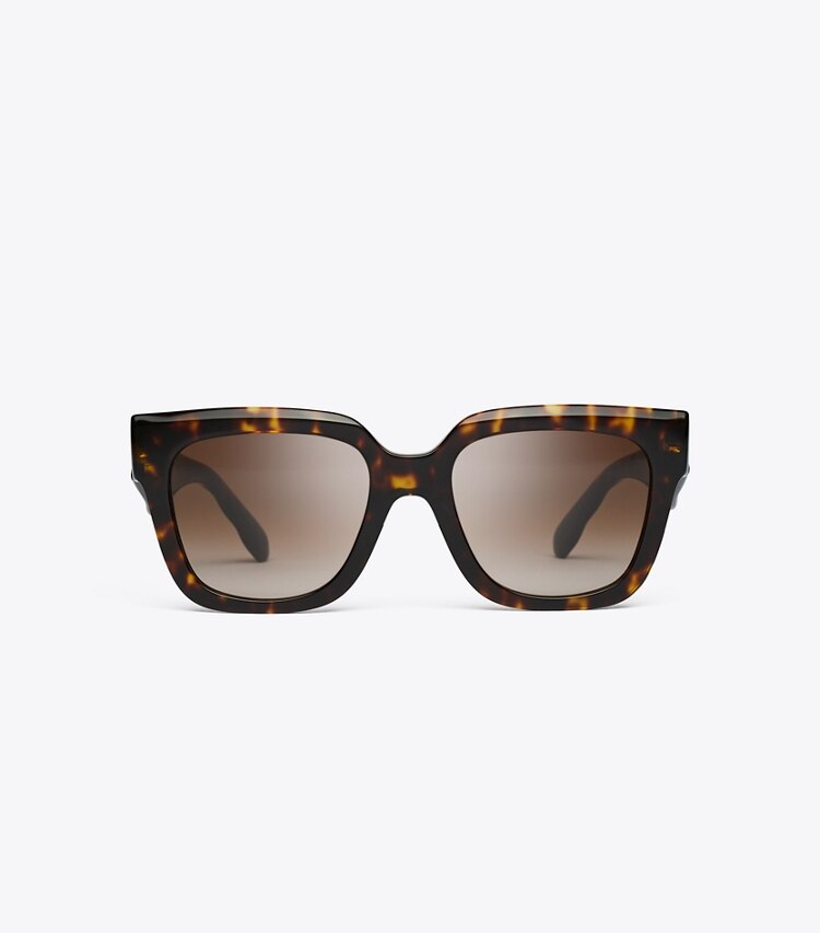 Tory Burch designer sunglasses & eyewear Kira Square Sunglasses in DARK TORTOISE/BROWN GRADIENT front