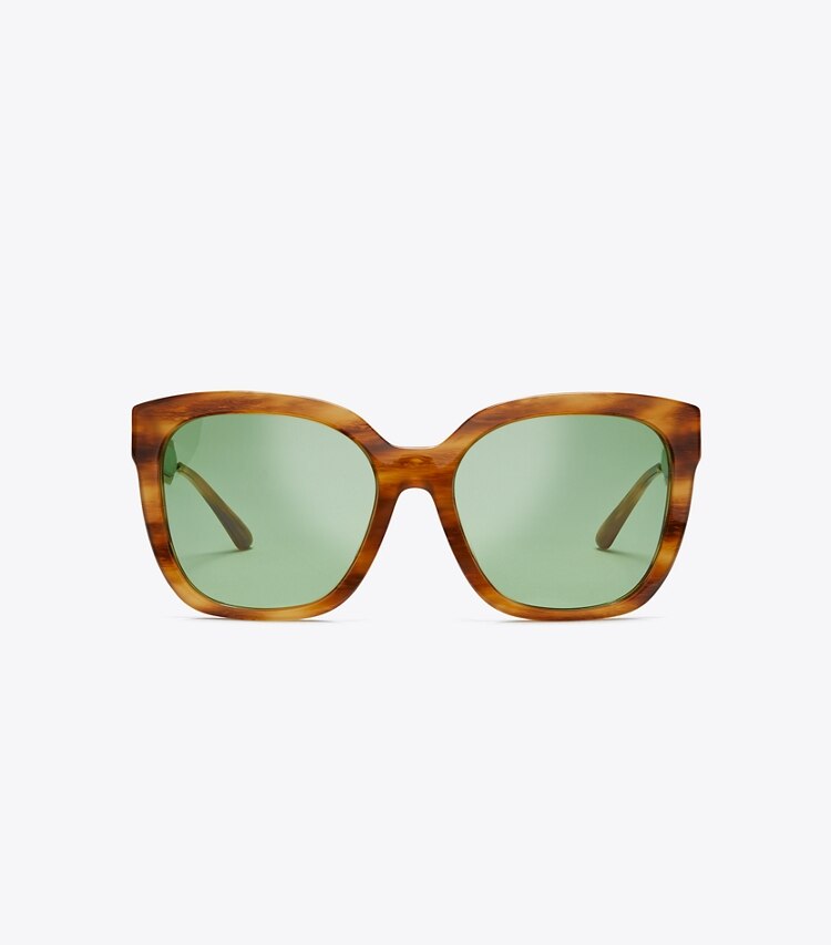 Tory Burch designer sunglasses & eyewear Kira Square Sunglasses in HONEY WOOD front