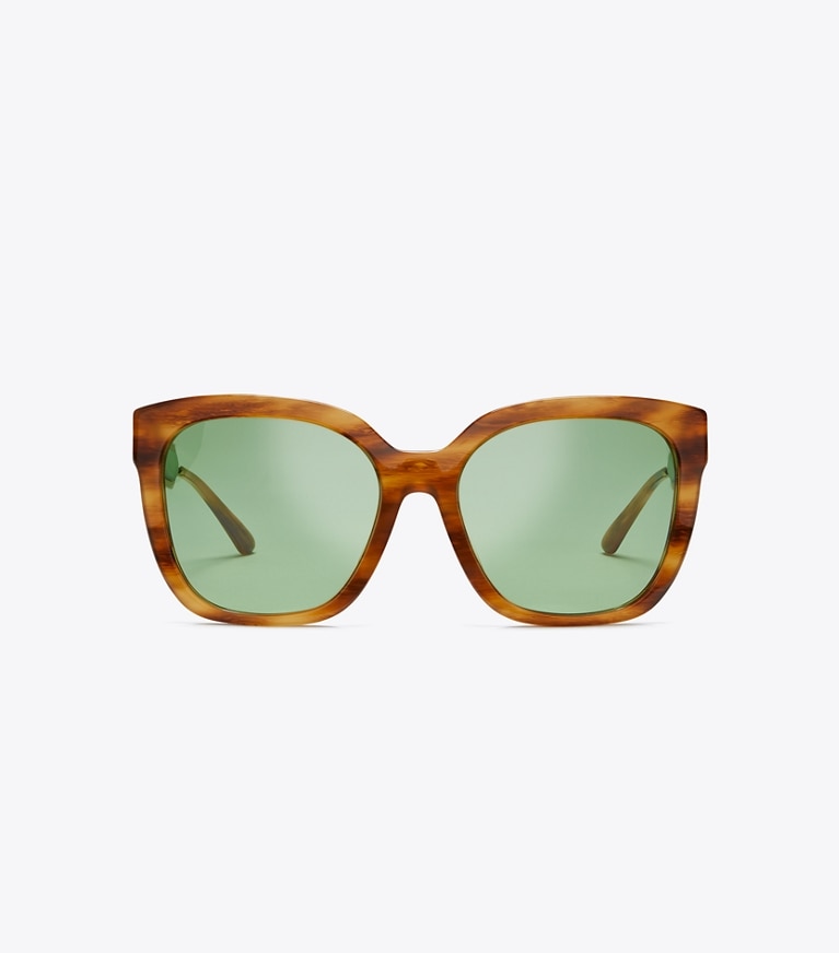 Tory Burch designer sunglasses & eyewear Kira Square Sunglasses in HONEY WOOD front