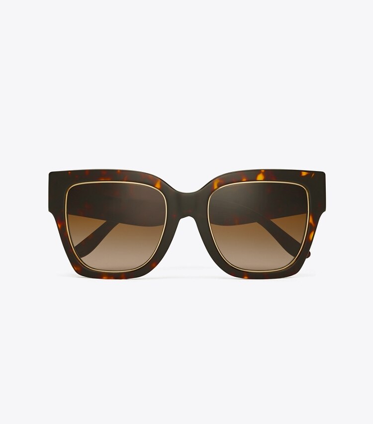Tory Burch designer sunglasses & eyewear Kira Square Sunglasses in DARK TORTOISE/BROWN GRADIENT overhead