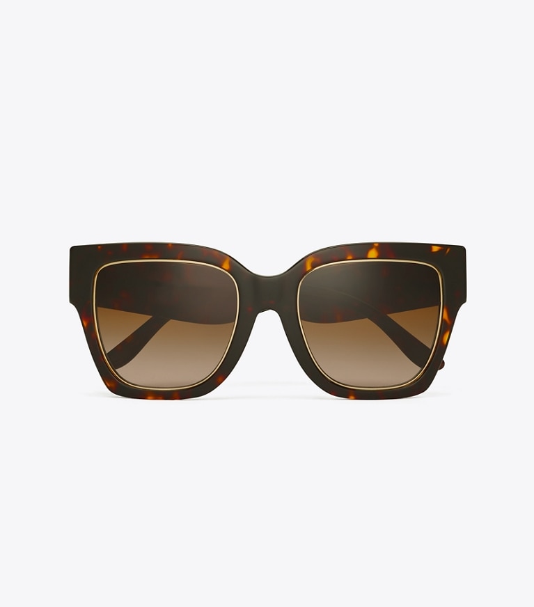Tory Burch designer sunglasses & eyewear Kira Square Sunglasses in DARK TORTOISE/BROWN GRADIENT front