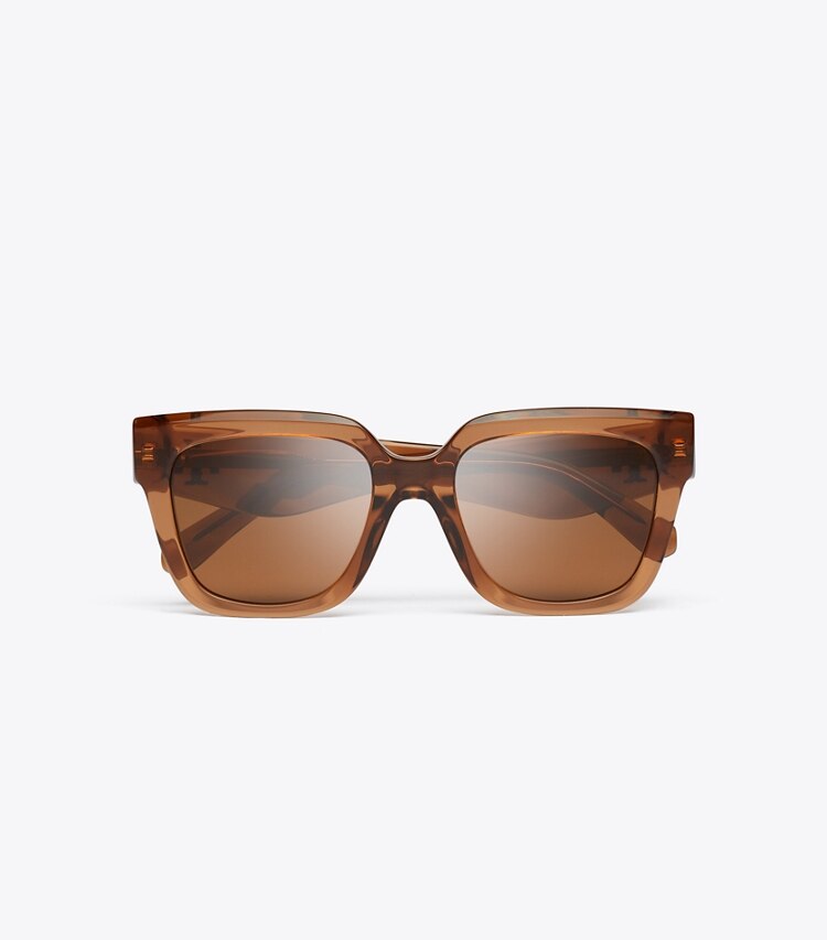 Tory Burch diseñador gafas de sol y anteojos Kira Square Sunglasses en TRANSPARENT WHISKEY vista superior