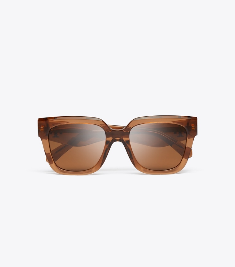 Tory Burch diseñador gafas de sol y anteojos Kira Square Sunglasses en TRANSPARENT WHISKEY vista superior