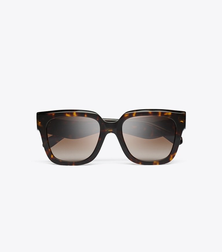 Tory Burch designer sunglasses & eyewear Kira Square Sunglasses in DARK TORTOISE/BROWN GRADIENT overhead