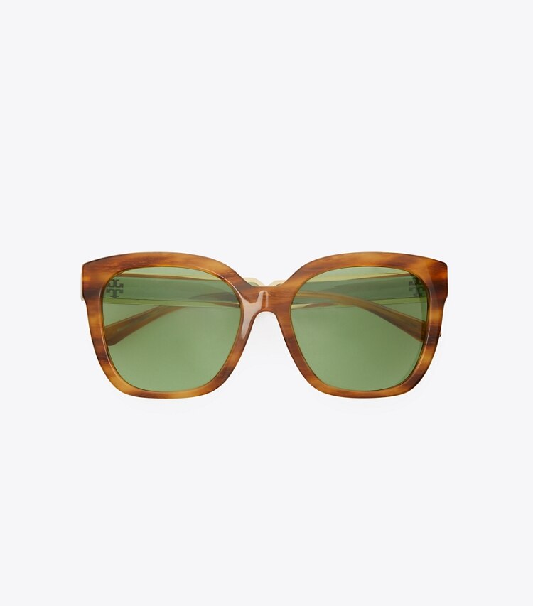 Tory Burch designer sunglasses & eyewear Kira Square Sunglasses in HONEY WOOD overhead