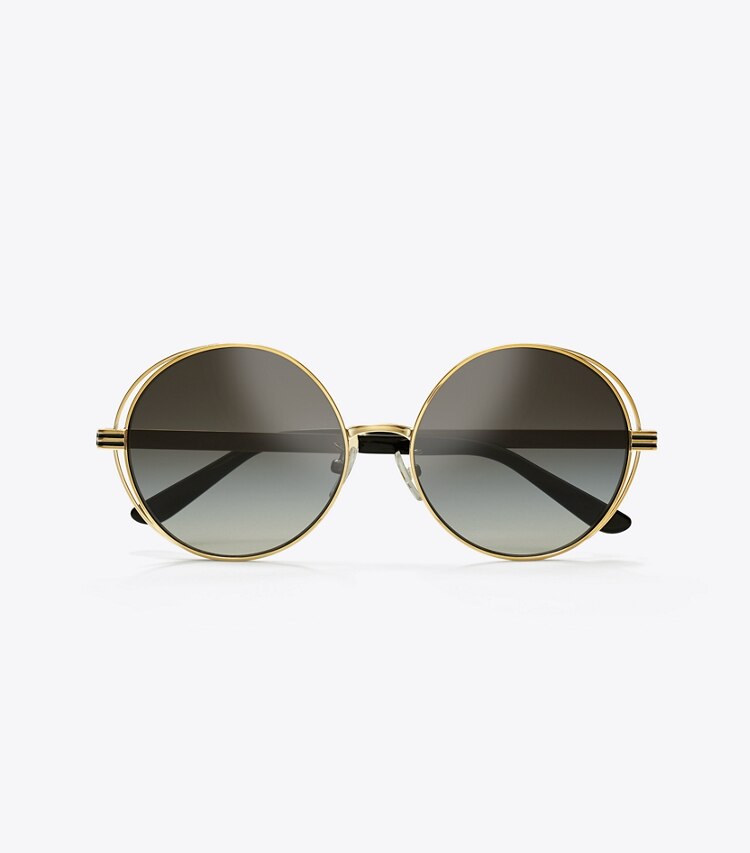 Tory Burch designer sunglasses & eyewear Kira Stripe Open-Wire Round Sunglasses in GOLD/BLACK overhead