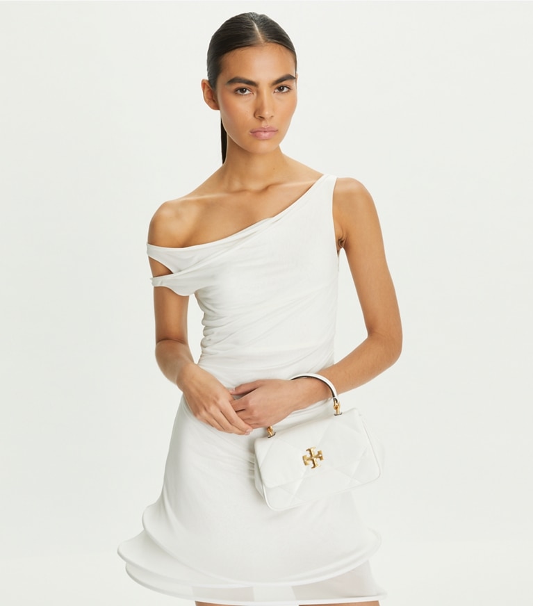 Tory Burch designer crossbody bags Kira Tasche mit Rautensteppung und Tragegriff oben in Blanc angle