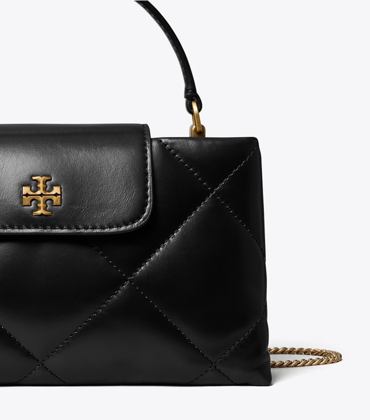 Tory Burch designer kleine taschen Kira Tasche mit Rautensteppung und Tragegriff oben in Black detail