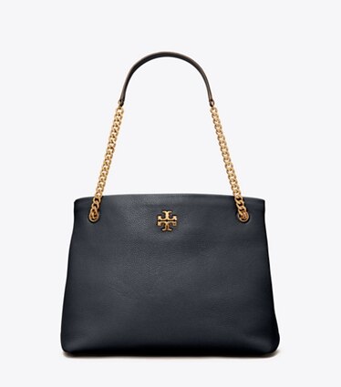 Leather tote Tory Burch Blue in Leather - 26073649