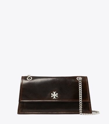 Tory Burch designer shoulder bags Kira Turnlock Distressed Shoulder Bag in Dark Brown front