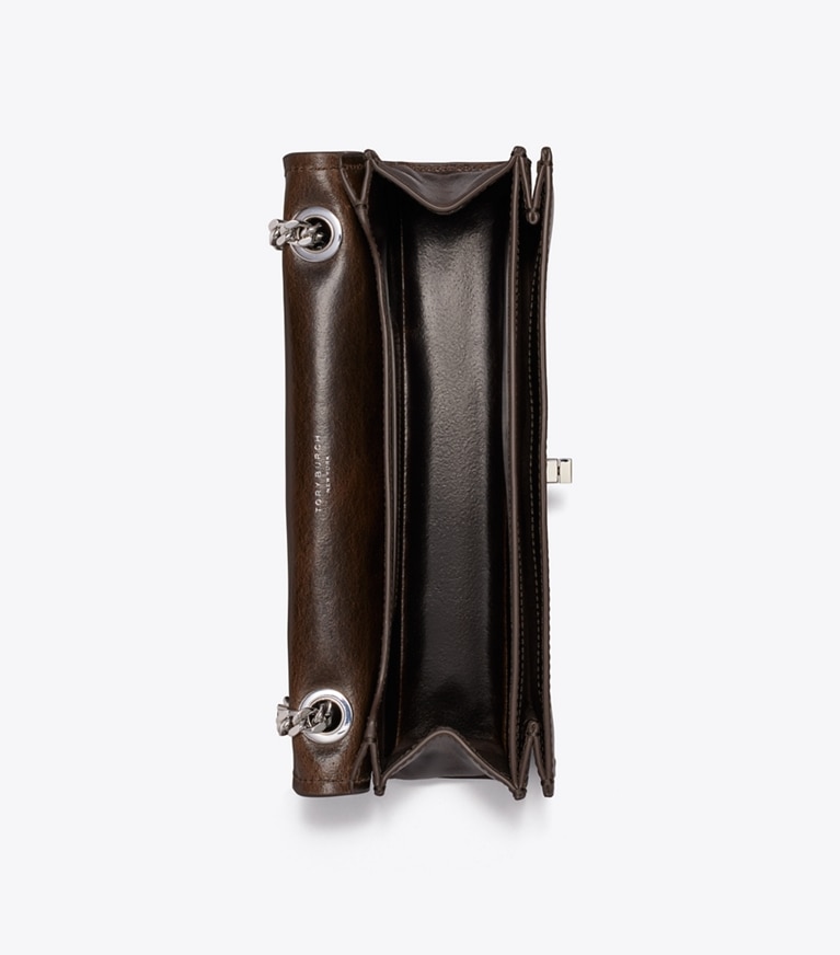 Tory Burch designer shoulder bags Kira Turnlock Distressed Shoulder Bag in Dark Brown overhead