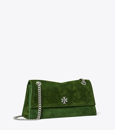 Tory Burch designer shoulder bags Kira Turnlock Flocked Shoulder Bag in Soft Emerald angle