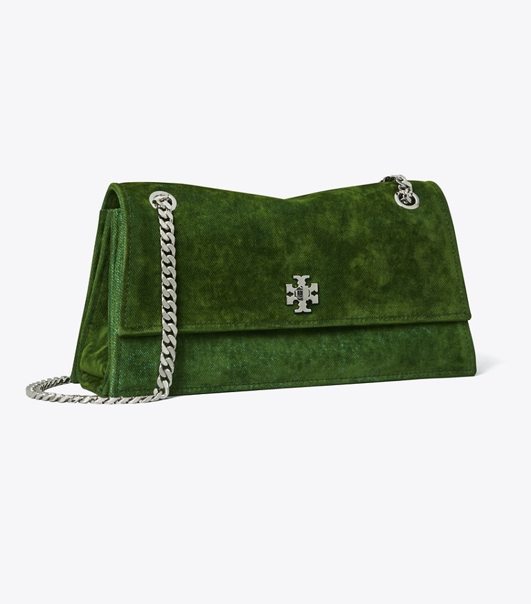 Tory Burch designer shoulder bags Kira Turnlock Flocked Shoulder Bag in Soft Emerald angle