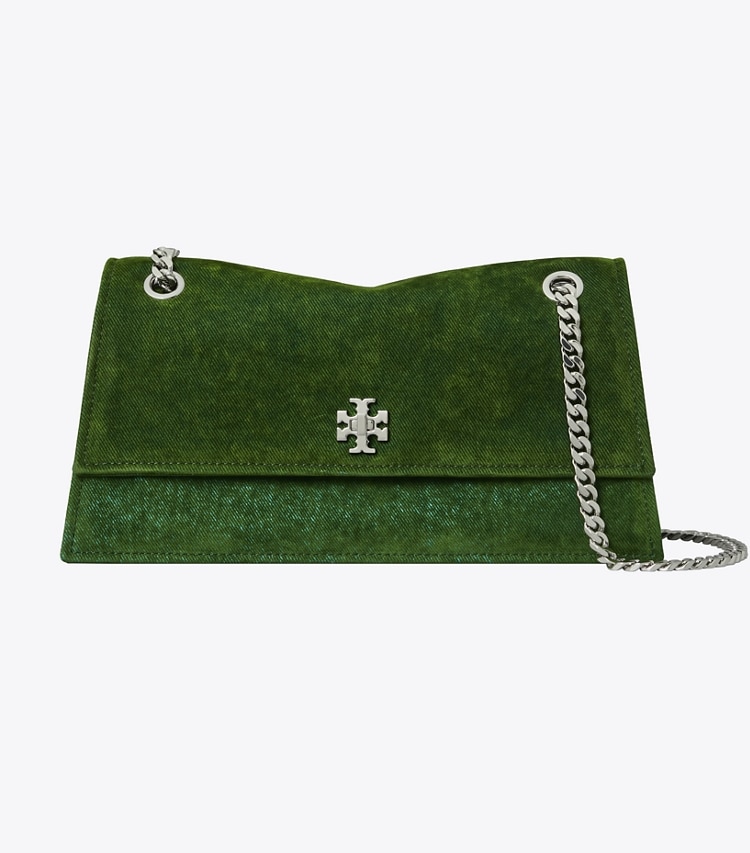 Tory Burch designer shoulder bags Kira Turnlock Flocked Shoulder Bag in Soft Emerald front
