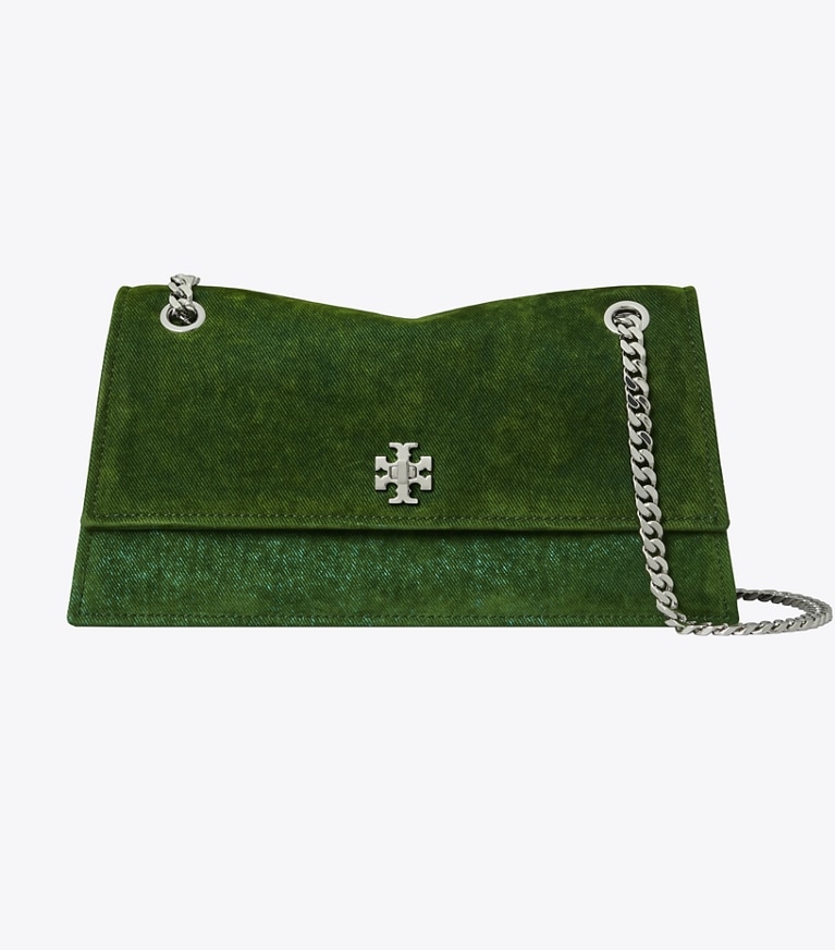 Tory Burch designer shoulder bags Kira Turnlock Flocked Shoulder Bag in Soft Emerald angle