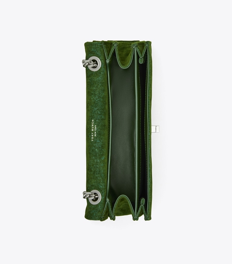 Tory Burch designer shoulder bags Kira Turnlock Flocked Shoulder Bag in Soft Emerald angle