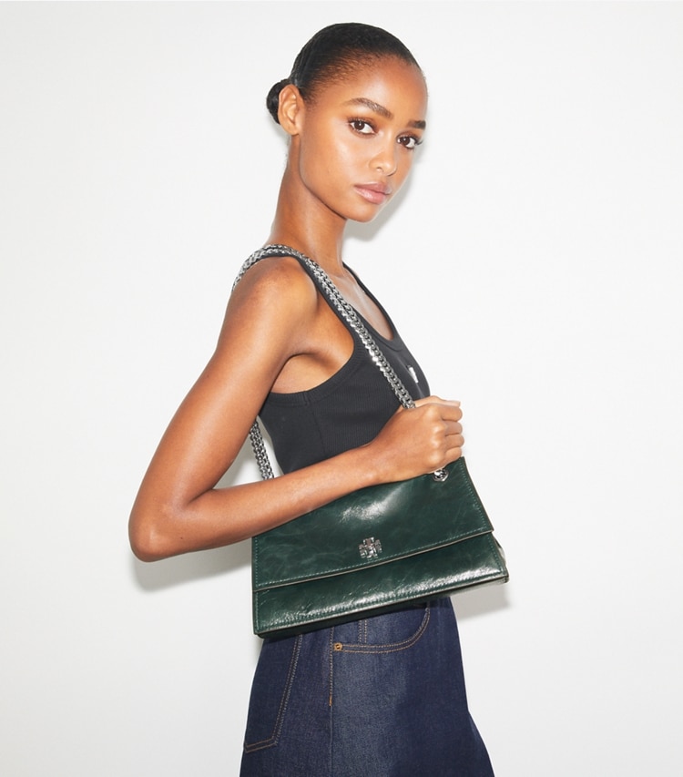 Tory Burch designer shoulder bags Kira Turnlock Shoulder Bag in Warm Teal accessory on model