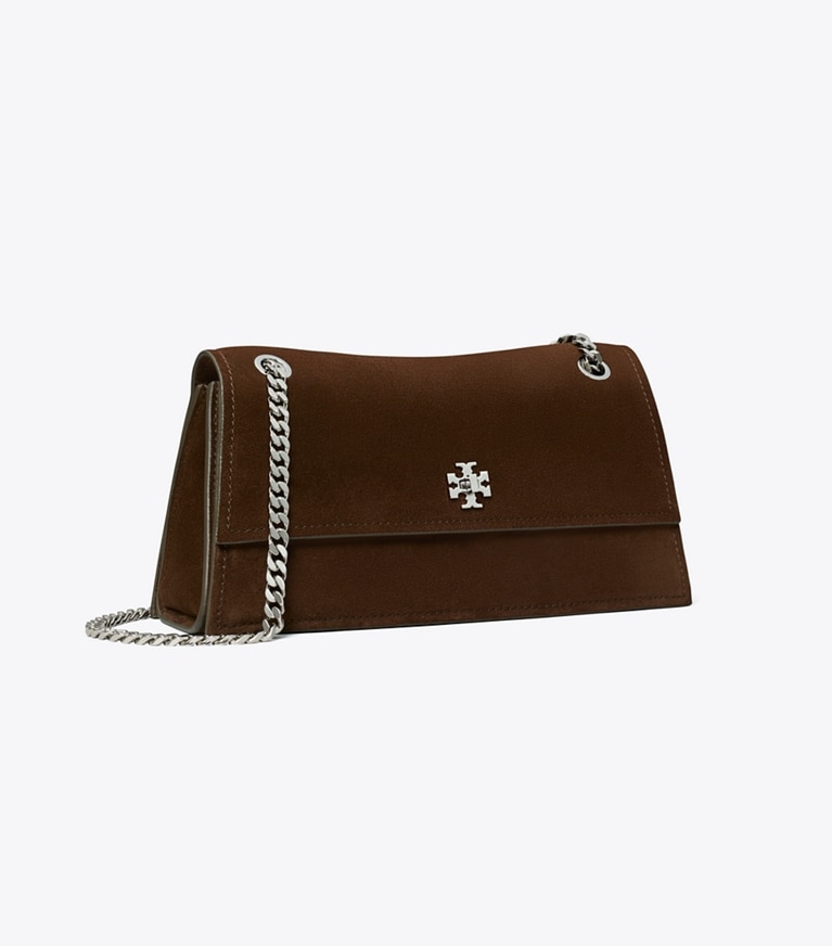 Tory Burch designer shoulder bags Kira Turnlock Suede Shoulder Bag in Dark Cocoa angle
