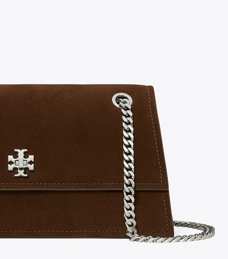 Tory Burch designer shoulder bags Kira Turnlock Suede Shoulder Bag in Dark Cocoa angle