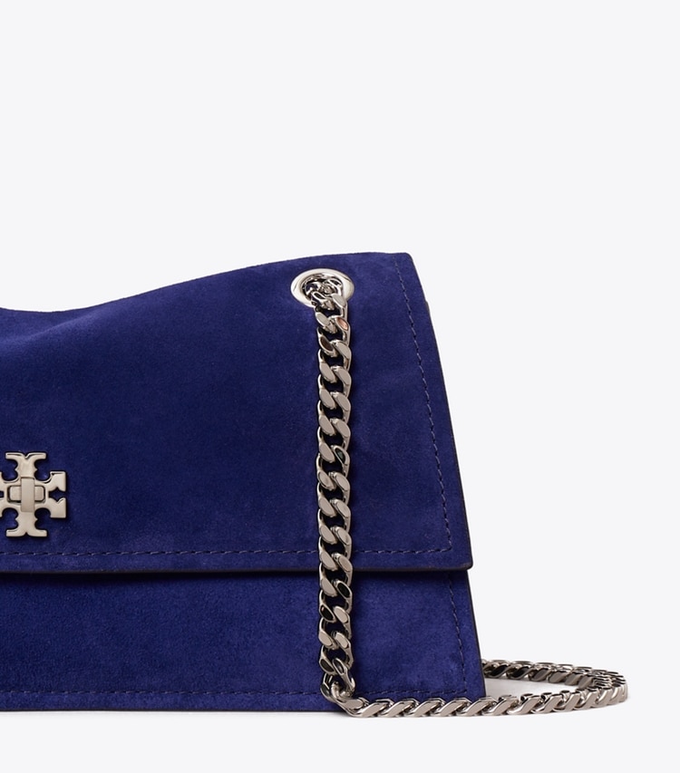 Tory Burch designer shoulder bags Kira Turnlock Suede Shoulder Bag in Ballpoint Blue detail
