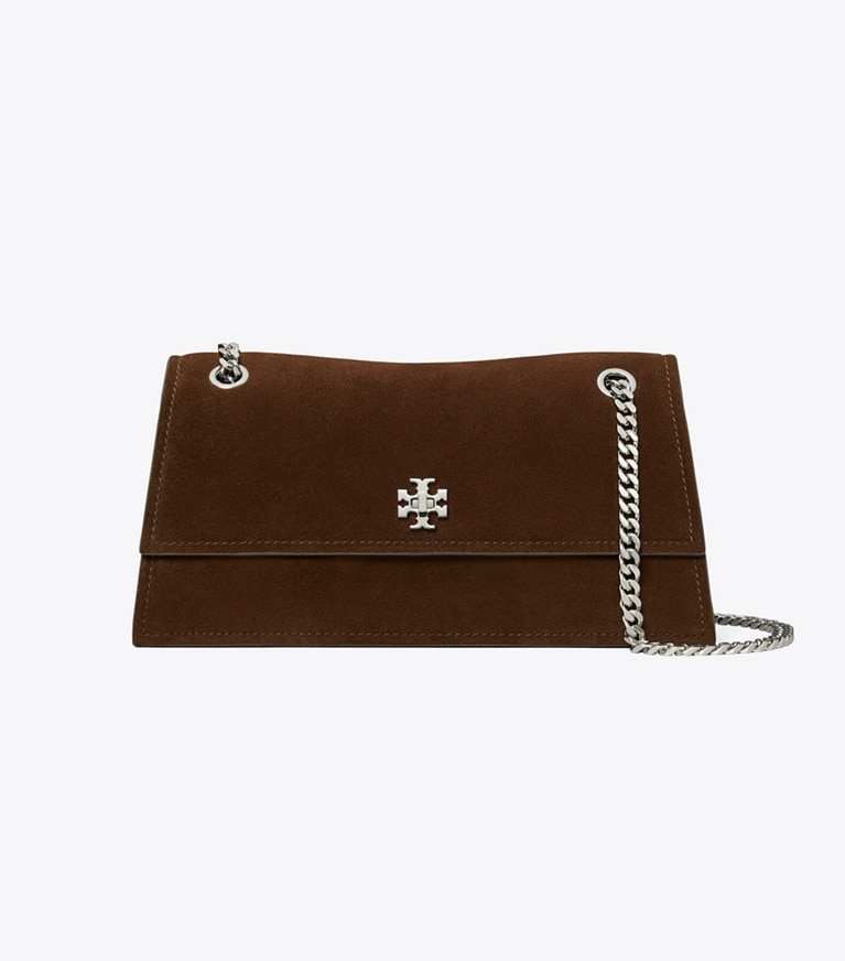 Tory Burch designer shoulder bags Kira Turnlock Suede Shoulder Bag in Dark Cocoa angle