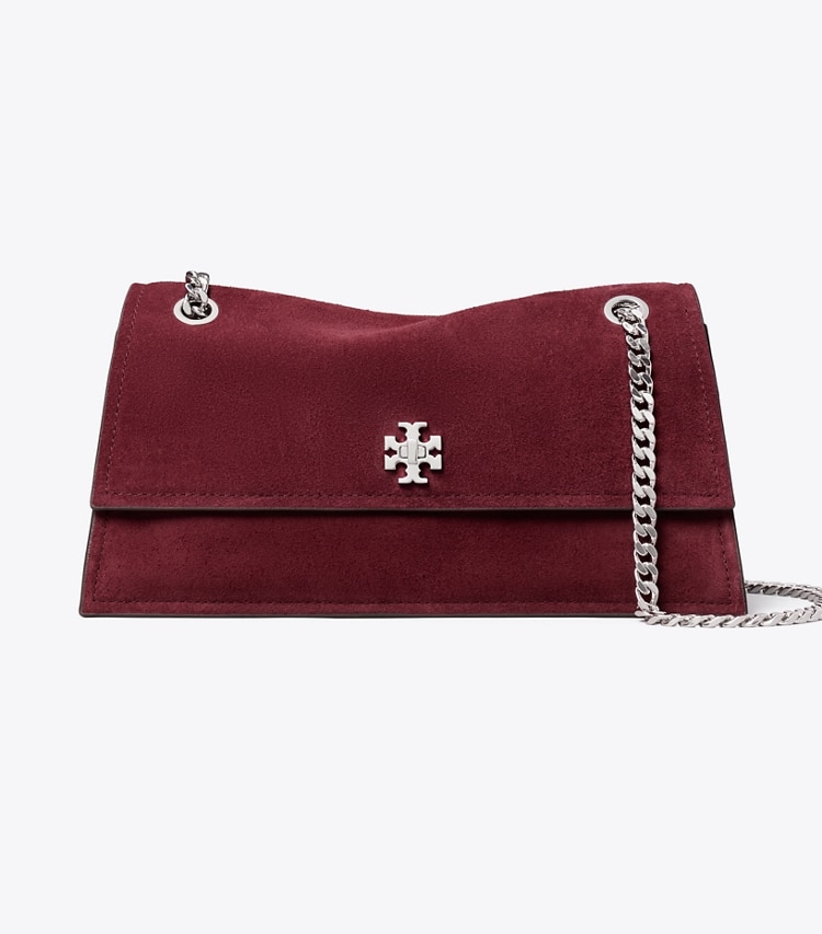 Tory Burch designer shoulder bags Kira Turnlock Suede Shoulder Bag in Merlot front