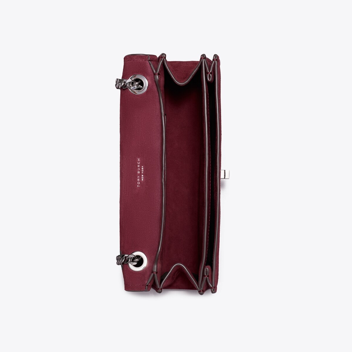 Kira Turnlock Suede Shoulder Bag in burgundy | Tory Burch