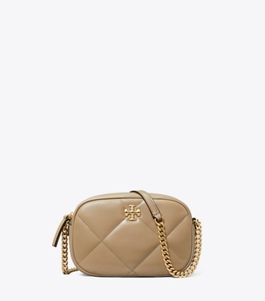 Tory Burch designer crossbody bags Kira Umhängetasche mit Rautensteppung in Taupe Oak front