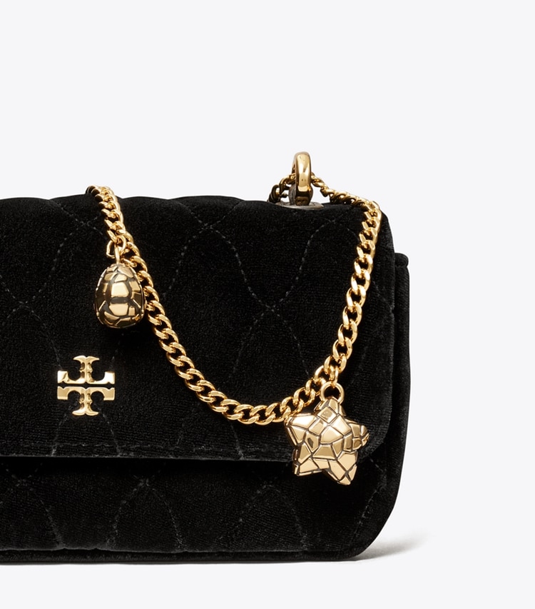 Tory Burch designer crossbody bags Kira Velvet Mini Flap Bag in Black detail