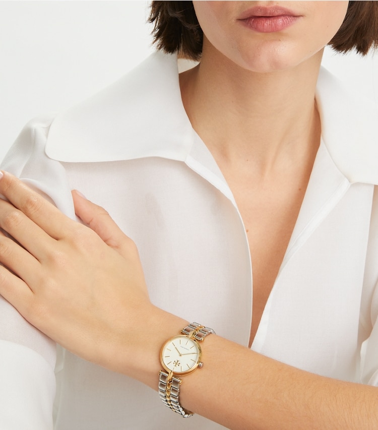 Tory Burch designer strap watches Kira Watch in IVORY/TWO-TONE accessory on model