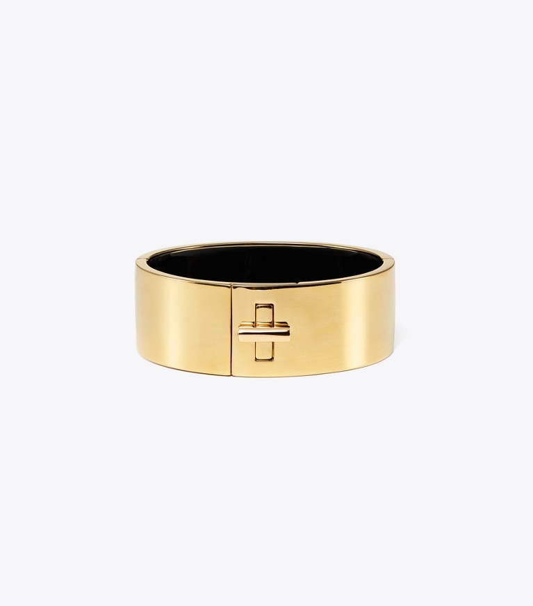 Tory Burch designer bracelets Kira Wide Bangle in Tory Gold front