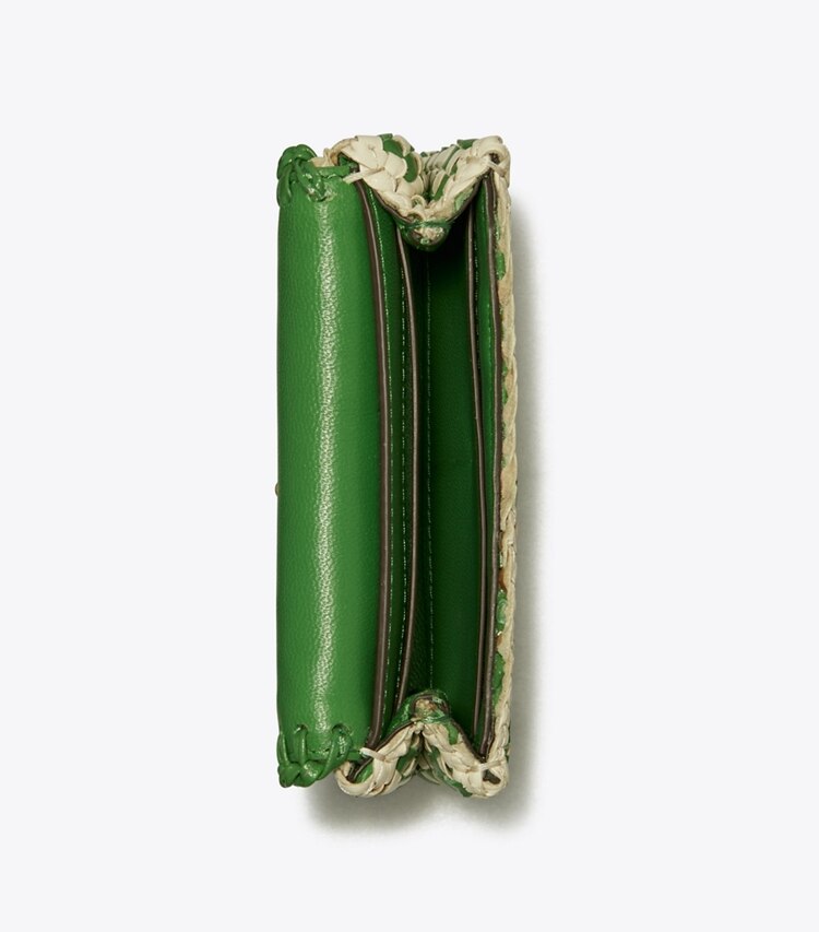 Tory Burch designer card cases Kira Woven Flap Card Case in Monstera overhead